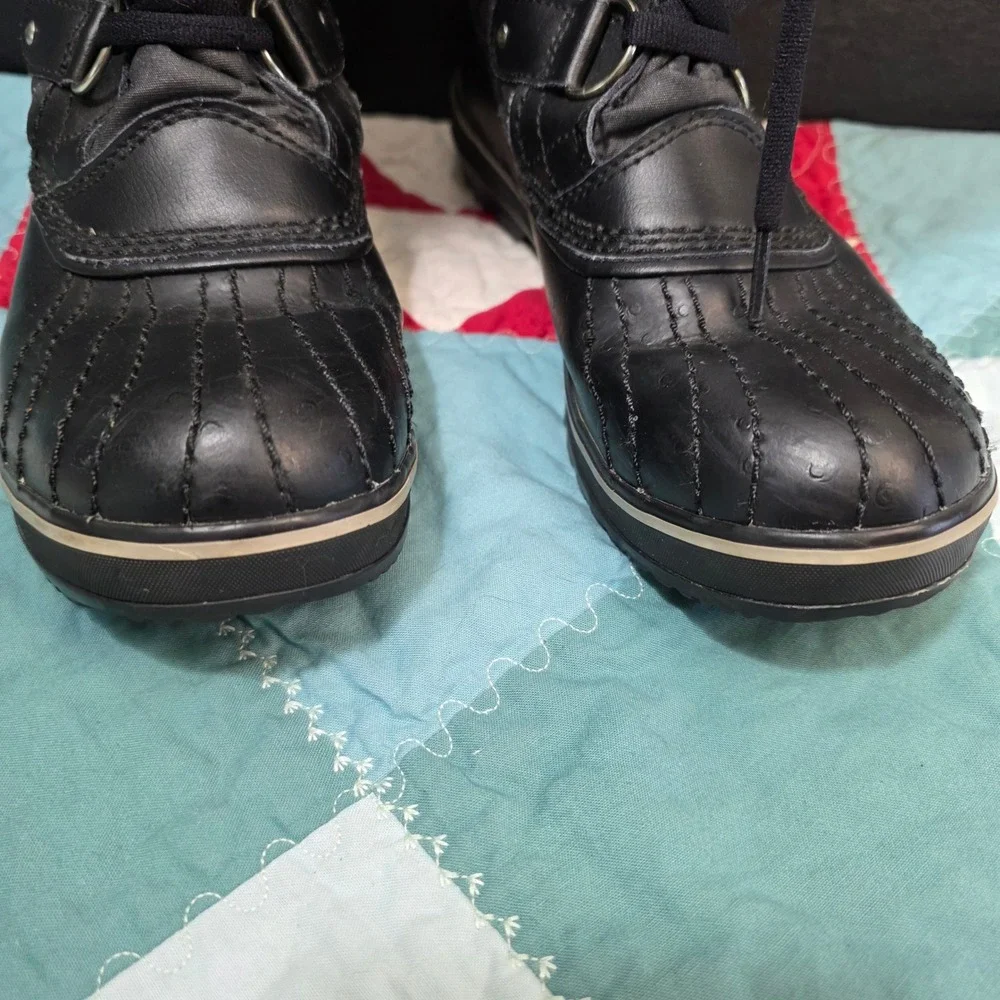 Sorel Tofino Winter Boots Womens 7.5 Black Waterproof Quilted Faux Fur Trim *SEE